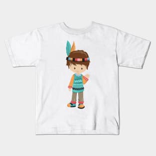 Native American Boy, Cute Boy, Brown Hair Kids T-Shirt